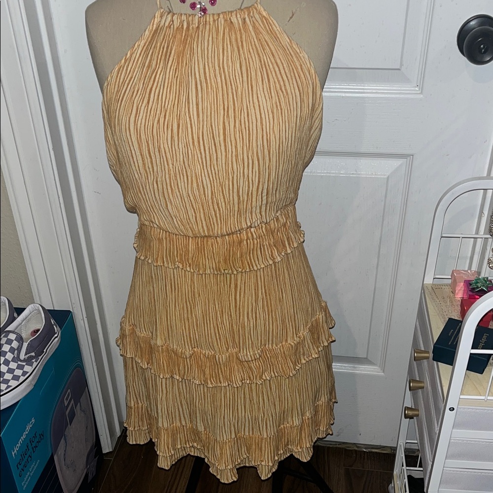 Lulu's Tan Layered Mini Dress